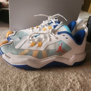 Jordan Men White and Blue Sneakers